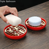 Chinese Red Ceramic Soap Dish Double Layer Drain Soap Box Home High Quality Soap Holder Storage Container Bathroom Accessories