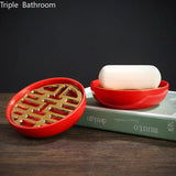 Chinese Red Ceramic Soap Dish Double Layer Drain Soap Box Home High Quality Soap Holder Storage Container Bathroom Accessories