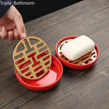 Chinese Red Ceramic Soap Dish Double Layer Drain Soap Box Home High Quality Soap Holder Storage Container Bathroom Accessories